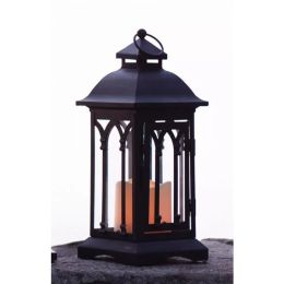 Lantern with 3"x3" LED Candle (Set of 2) 12.25"H Iron/Glass/Plastic - 2 AA Batteries Not Included